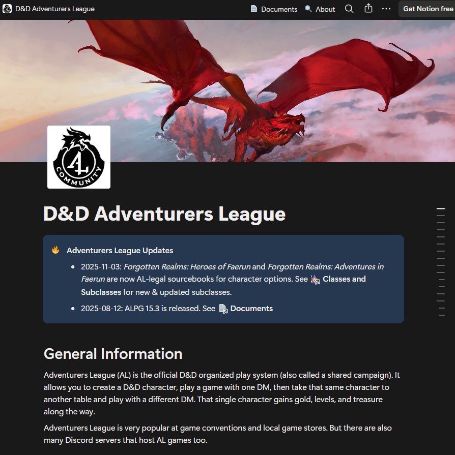 Adventurers League Info site