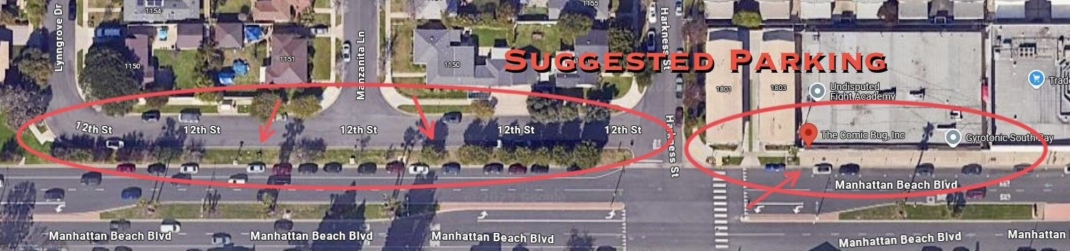 suggested parking locations for Comic Bug google maps image